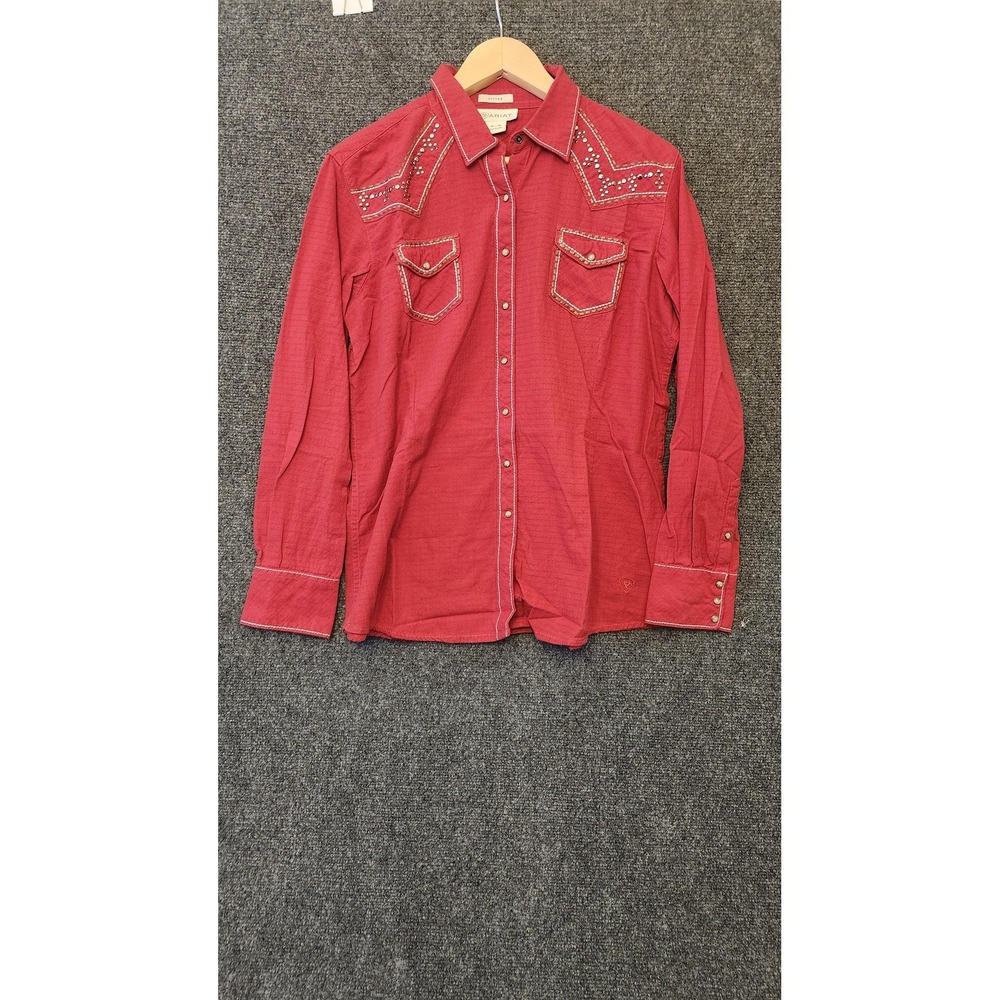 Ariat Shirt Womens XL Red Western Snap Button Studded Fitted Long Sleeve Top
